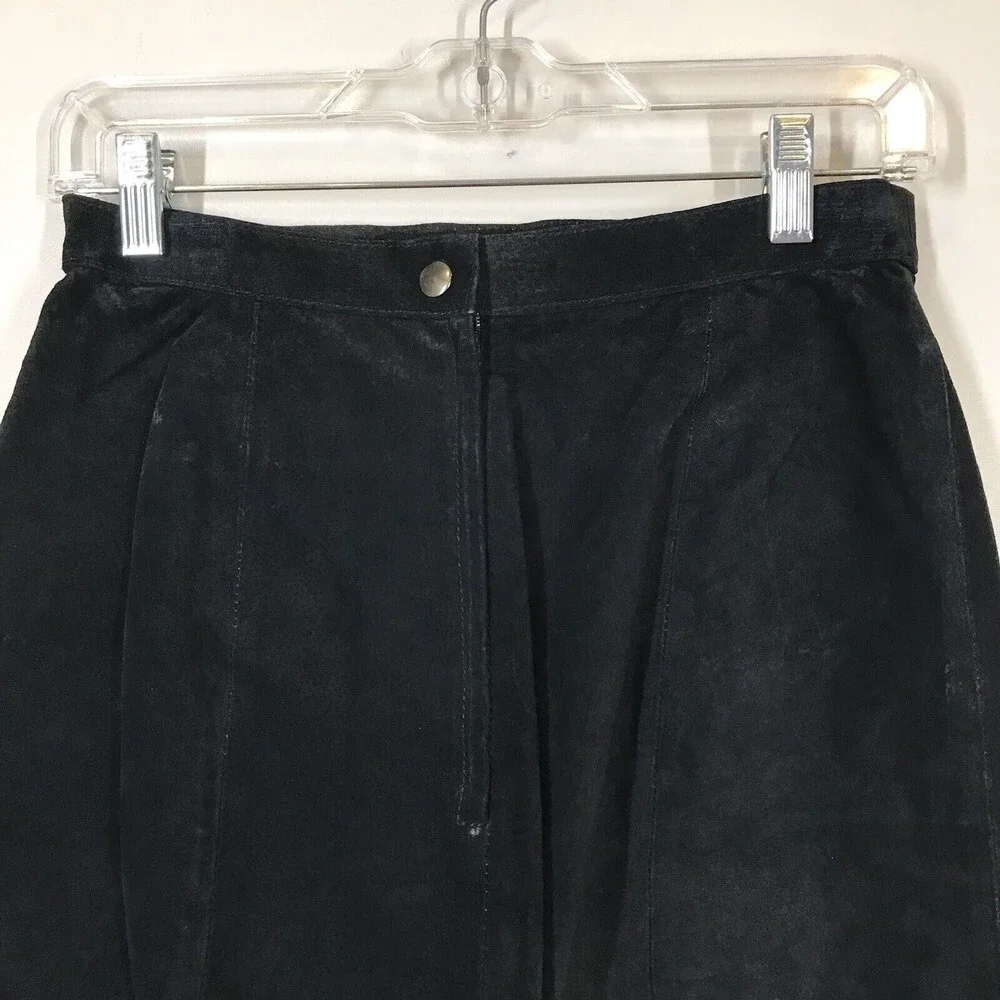Anchor Blue Vintage Y2K Black Suede 100% Leather Dark Academia Skirt Size 11/12